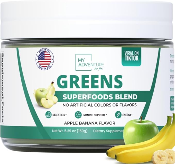 Green Superfood Powder for Digestion &amp Gut Health - Keto Friendly Superfood Greens Blend Powder for Immune Support - Powdered Greens Supplement for Immune Boost - Apple Banana Flavor