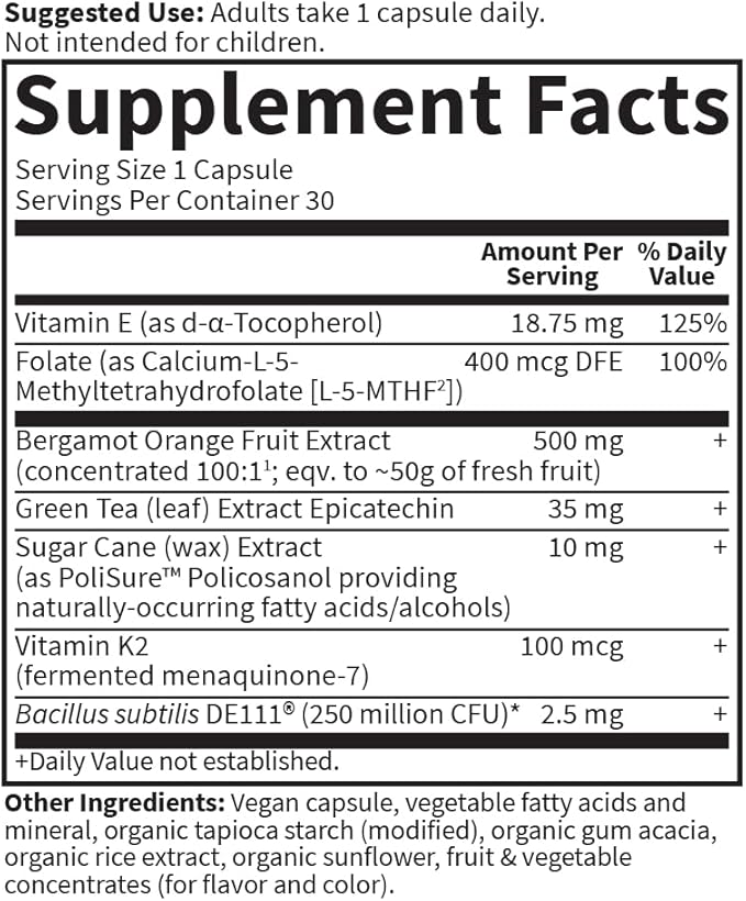 Garden of Life Herbals Heart Health Supplement with Folate Bergamot Green Tea &amp Vitamin E &amp K for Cholesterol Circulatory &amp Blood Pressure Support Non-GMO Gluten-Free Citrus Flavor