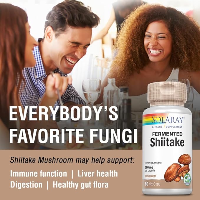 SOLARAY Fermented Shiitake Mushroom 500mg | Healthy Immune Liver &amp Digestive Function Support | Non-GMO &amp Vegan | 60 VegCaps