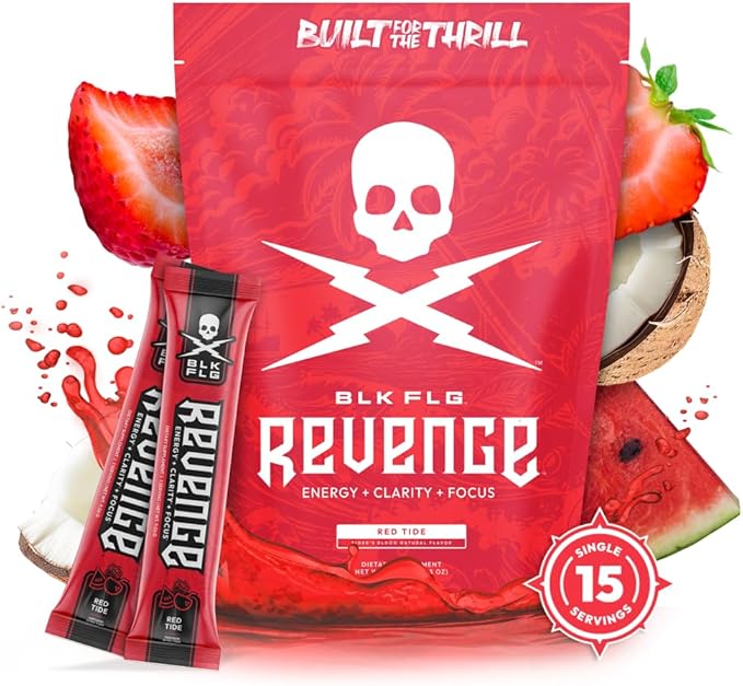 BLK FLG Energy Drink Mix – Red Tide (Tiger's Blood) Healthy Coffee Alternative with Natural Caffeine &amp Nootropics – Focus &amp Clean Energy Supplement – Sugar Free – 15 On-The-Go Stick Packs