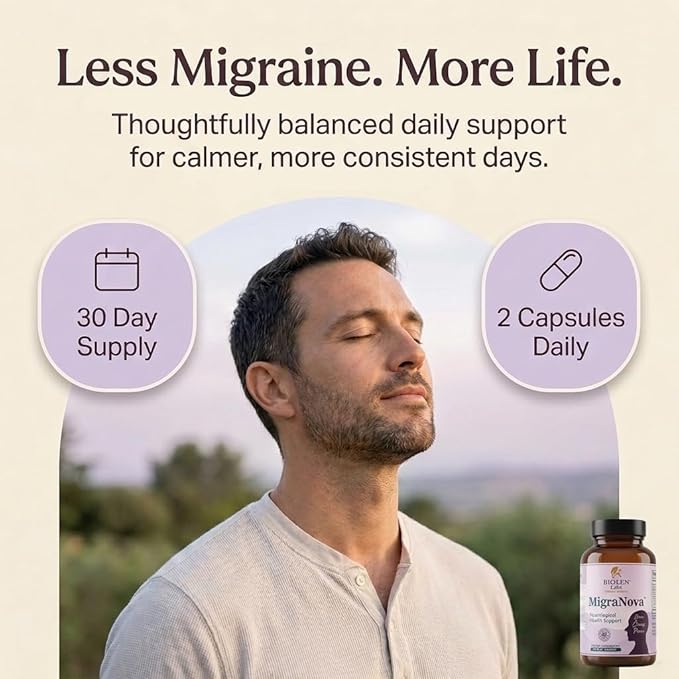Migraine Support Supplement for Daily Prevention and Migraine Relief Support | Magnesium Riboflavin B2 &amp B6 CoQ10 and Feverfew | NeuroCalm Blend | Made in USA | MigraNova
