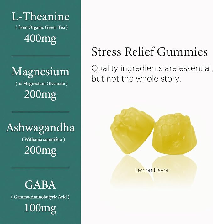 L-Theanine 400mg Gummies L Theanine Supplement for Kids &amp Adults with Magnesium Glycinate GABA Ashwagandha L'theanine Chewable for Restful Sleep Stress Support Relaxation Calm 60 Day Suppl