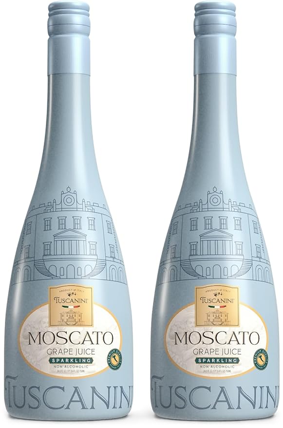 Tuscanini Sparkling Moscato Grape Juice 25.3oz (2 Pack) | Non Alcoholic Italian Moscato | Elegant Champagne Bottle | Imported from Italy | Great for Cocktails | Kosher