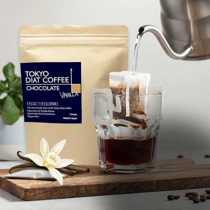 SHO Tokyo Diet Coffee - 4 Flavors (Cinnamon Caramel Chocolate Raspberry Chocolate Vanilla Herbal Blend) Single Serve Pour Over Japanese Coffee 28 Drip Bags for Wieght Loss and Sugar Free