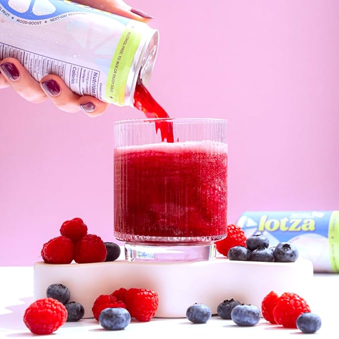 Lotza Sparkling Non-Alcoholic Adaptogen Drink with Electrolytes | Non-Alcoholic Mocktail &amp Drink Mixer| Antioxidants &amp Real Fruit (Pack of 12) Wild Berry