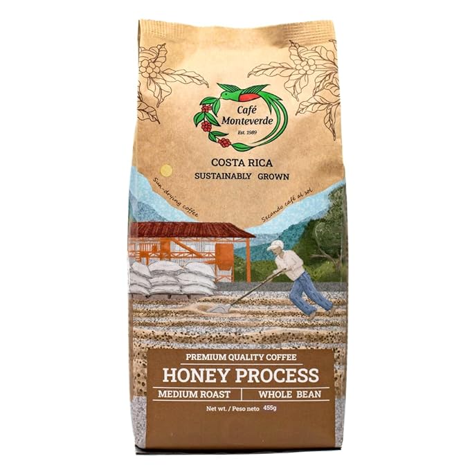 Cafe Monteverde Honey Process Coffee Whole Bean - Single Origin Costa Rica Arabica Coffee (1 LB)