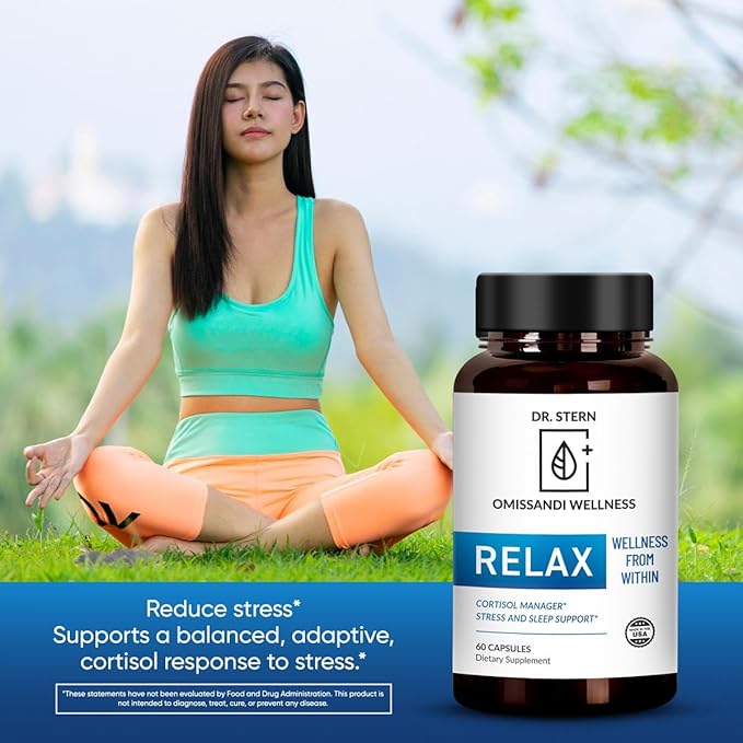 OMISSANDI-Wellness Relax Adrenal Support Supplement - Dr. Ian Stern Formulated - Manages Stress Promotes Deep Sleep Improves Mood-W/Holy Basil Zinc L-Theanine &amp More Vegan Made in USA - 60 Ca