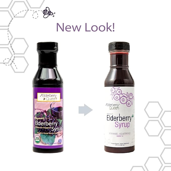 Elderberry Queen Organic Elderberry Syrup 12 Fl Oz - Immune Support Formula with Sambucus Black Elderberry &amp Aronia Berry - Pure Natural Certified Organic Elderberry Syrup for Kids and Adults