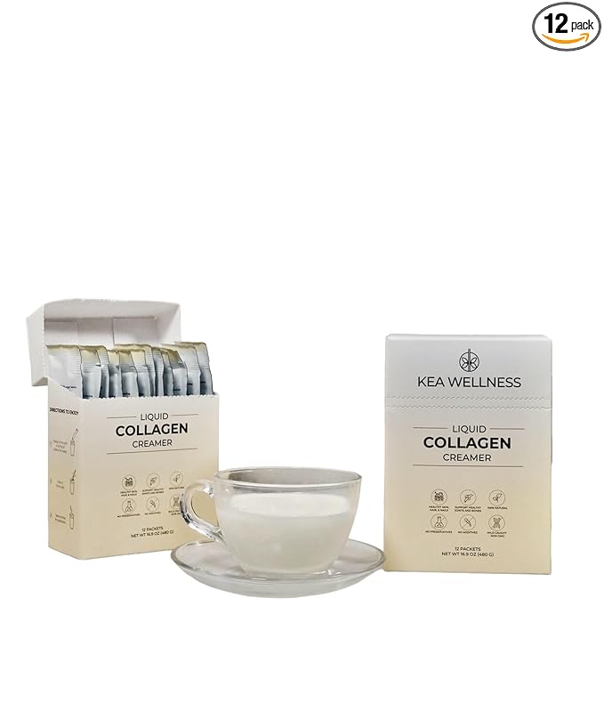 All-Natural Liquid Collagen Coffee Creamer – Premium Bovine &amp Marine Peptides (Types I II III) for Hair Skin Nails Bones &amp Joints – Hydrolyzed Single-Serve 12-Pack – Boost Health &amp