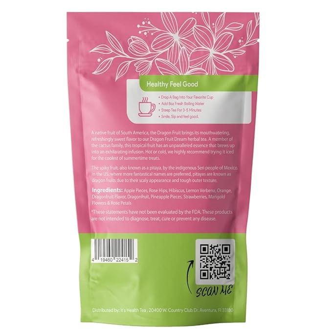 Dragon Fruit Pitaya Tea for Immune &amp Gut Health Support w/Dragon Fruit Pineapple and Much More! Loose Leaf 2oz with 30 Tea bags included!