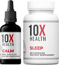 10X Health Calm (AM) &amp Sleep (PM) Bundle - L Theanine &amp GABA Liquid + Magnesium Supplement L-Theanine &amp Organic Melatonin Capsules - 30-Serving Dropper + 60 Capsules