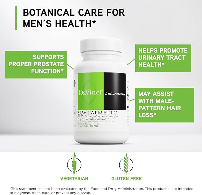 DAVINCI Labs Saw Palmetto - Dietary Supplement to Support Proper Prostate Health Function Premenstrual Needs and Lactation* - with Saw Palmetto Berry Extract - Gluten-Free - 90 Vegetarian Capsules