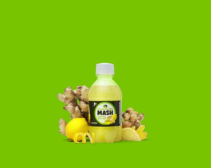 Boylan Bottling MASH Great Tasting Lemon Root Ginger Peel – Lightly Carbonated Fruit Drink - Low Calorie &amp No Sugar - 16 Fl Oz 12 Count