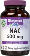 Bluebonnet NAC Supplement N-Acetyl-L-Cysteine 500 mg - Antioxidant Cellular Health &amp Immune Support - Free-Form Amino Acid for Women &amp Men - Non-GMO Kosher Gluten-Free - 90 Vegetable Capsule