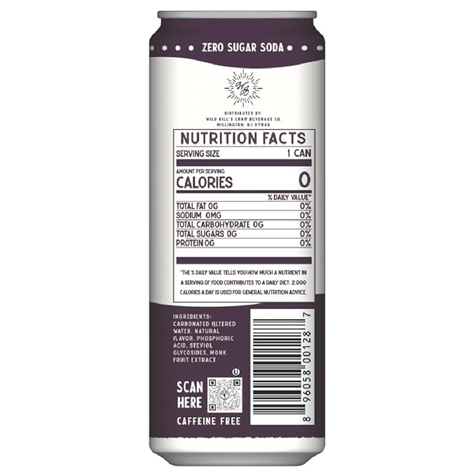 Root Beer - Wild Bill's Zero Sugar Cream Soda Zero Artificial Colors Flavors or Preservatives Naturally Sweetened (Individual 12oz Cans 12-Pack)
