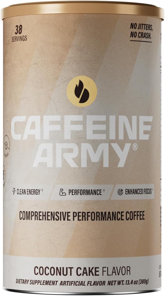 CAFFEINE ARMY Coconut Cake | Comprehensive Functional Coffee with MCTs CoQ10 Collagen and Adaptogens: Clean Energy + Supports Daily Attention No Jitters or Crash (13.4 oz 38 Servings)