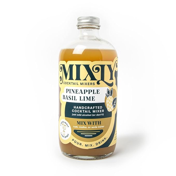 Mixly Pineapple Basil Lime Mixer Made with Fresh Squeezed Juice Ready to Drink Use with Vodka Rum Soda Water 16 oz.
