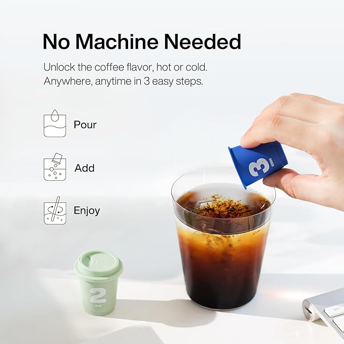 Saturnbird Instant Coffee Pods French Roast 100% Arabica Freeze-dried Coffee without Machine Brew with Hot/Cold Water or Milk 24 Count (NO.6)