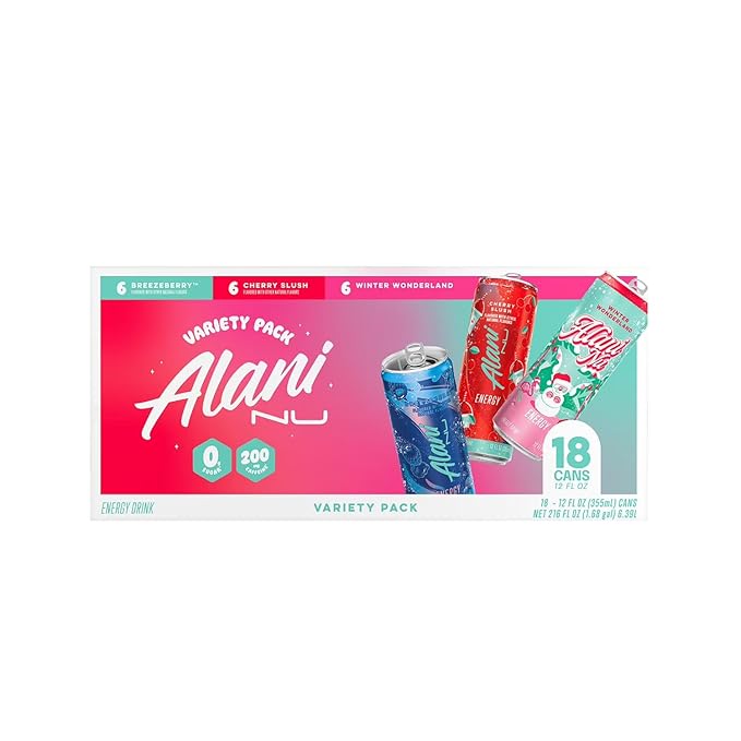 Alani WINTER WONDERLAND BREEZEBERRY &amp CHERRY SLUSH Variety Pack (Pack of 18) | Sugar-Free Low-Calorie Energy Boost Drink 12 fl oz | Winter Limited Edition