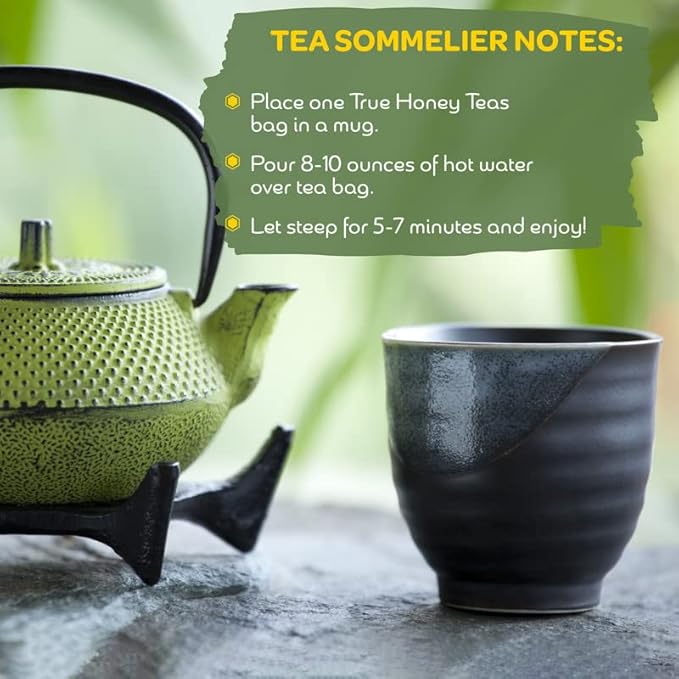 True Honey Green Tea Bags - Honey Crystals Blended in Every Sachet - Supportive Heart Antioxidants - All Natural Contains Caffeine Tea Bag 24 Count
