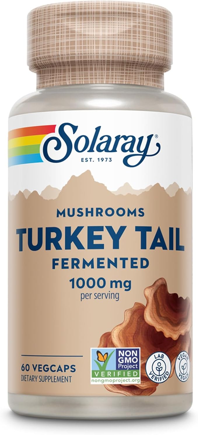 SOLARAY Fermented Turkey Tail Mushroom Supplement 1000mg - Overall Wellness Support - Turkey Tail Mushroom Capsules with Organic Mushrooms - Vegan Non-GMO Lab Verified 60-Day Guarantee 30 Servings
