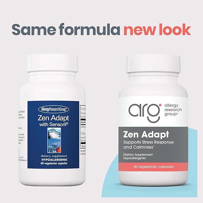 Allergy Research Group Zen Adapt Supplement - Stress Support Blend Sensoril Ashwagandha GABA L-Theanine Hypoallergenic Vegetarian Capsules - 60 Count