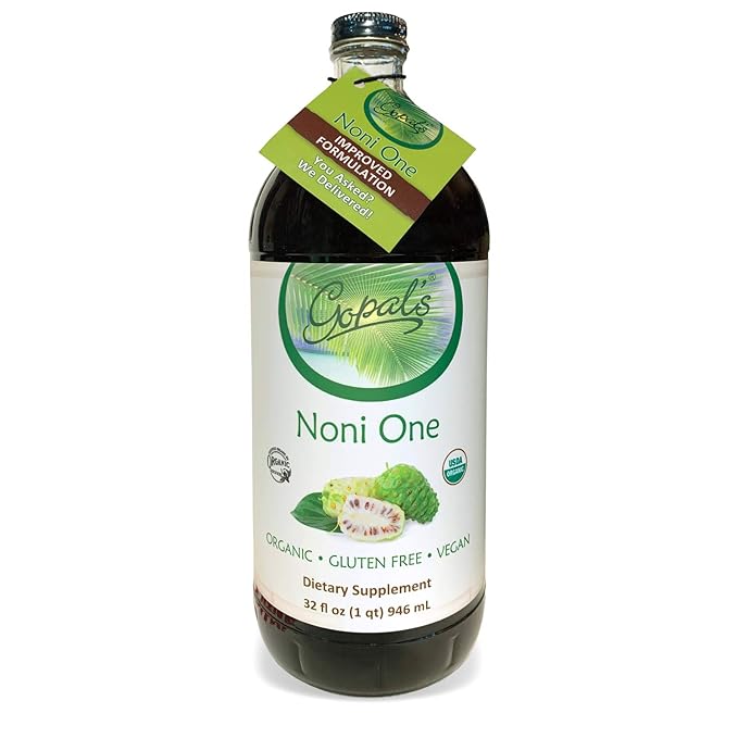Noni One | 100% Pure Organic Noni Juice - 32oz Glass Bottle (1 qt) | Gluten-Free and Vegan Superfruit Supplement 30 grams of Noni Juice Per Serving Vitamin and Antioxidant Rich | Gopal's Healthfoods