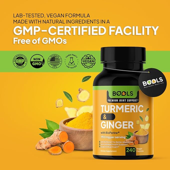 Turmeric Curcumin Supplement with BioPerine &amp Ginger Turmeric Curcumin with Black Pepper 1950mg for Max Absorption Joint Support- Non-GMO Turmeric Supplement Vegan 240 Capsules