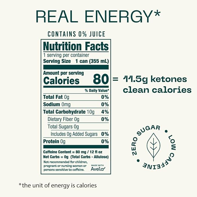 KEY Ketone Drink - Ketones for Energy &amp Focus Sugar Free &amp Low Caffeine from Green Tea with L-Theanine No Crash or Jitters All Natural Lightly Carbonated Pineapple Passionfruit (Pack of 1