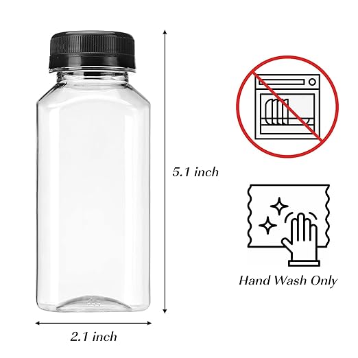 BAKHUK 108pcs 4oz 8oz 16oz Mini Plastic Juice Bottles with Caps Empty Reusable Clear Bulk Beverage Containers for Juice Milk and Other Beverages