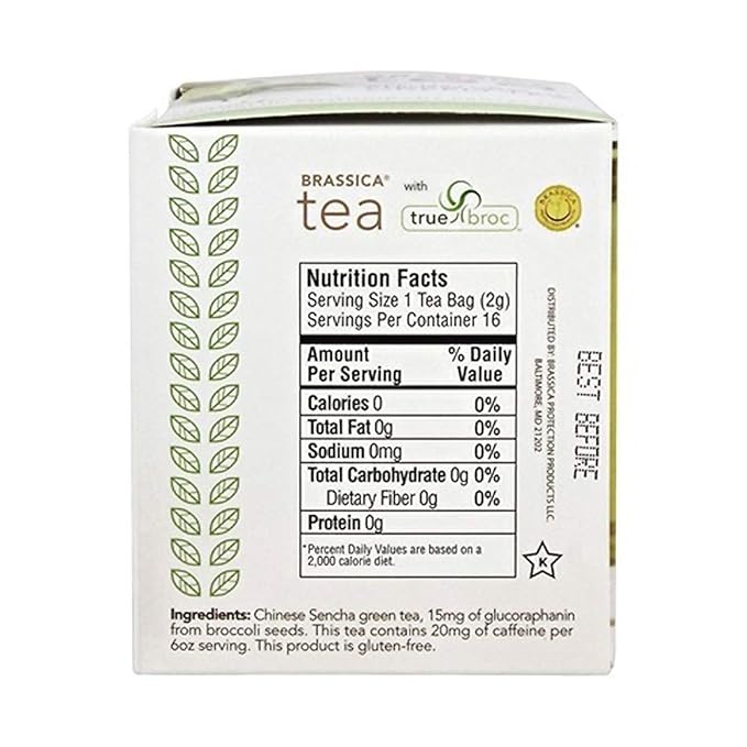 Brassica Tea Sencha Green Tea with truebroc 16 Tea Bags (6 pack)