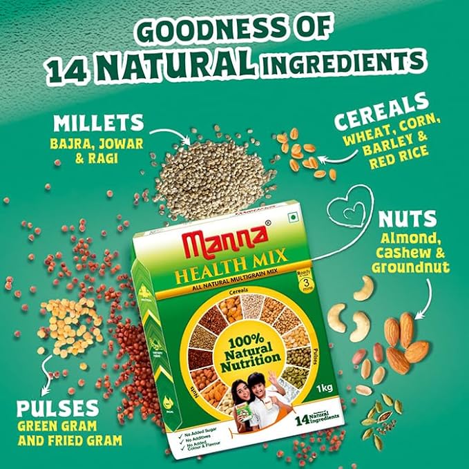 Manna Health Mix | 100% Natural Drink for Kids | 14 Natural Ingredients | Millets | Sathu Maavu | Porridge Mix | No Sugars &amp No Additives 907g / 2lb