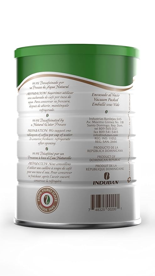 Café Santo Domingo Decaf 10 oz Can Ground Coffee Medium Roast - Product from the Dominican Republic (Pack of 4)