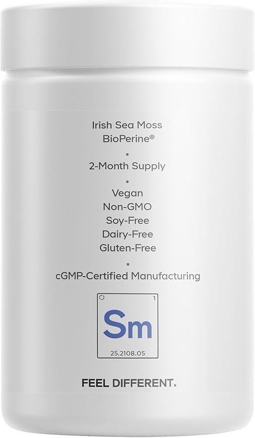 Codeage Raw Wildcrafted Irish Sea Moss Supplement Spirulina Algae Bladderwrack Seaweed Burdock Root Black Pepper Vegan Non-GMO 120 Capsules