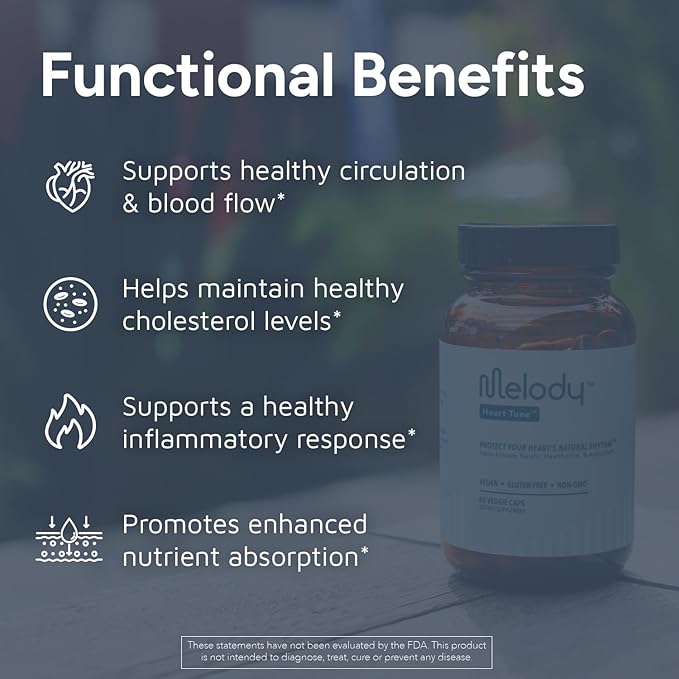 Melody Heart Tune 4-in-1 Blood Pressure Support Supplements – Nattokinase 2400 FU Reishi Mushroom &amp Hawthorn – 2 Month Supply – Dr. Formulated for Vascular Circulation &amp Flow – 60 Vegan Cap