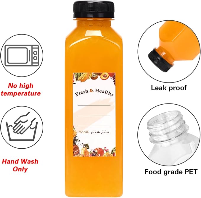 Moretoes 36pcs 16oz Juice Bottles Plastic Bottles with Lids Reusable Clear Containers for Juice Smoothies Cola Water and Other Beverages