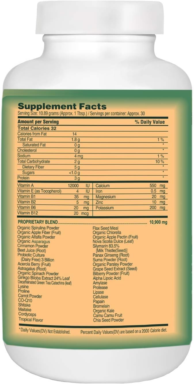 Catie's Organic Gluten Free Greens - Whole Food Nutrition. Optimal Health &amp Vitality! 11.5oz. 30 Servings.
