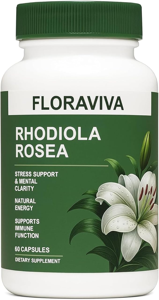 Floraviva Rhodiola Rosea Capsules 500mg - Natural Adaptogen Supplement for Stress Support Mental Focus &amp Energy - Non-GMO