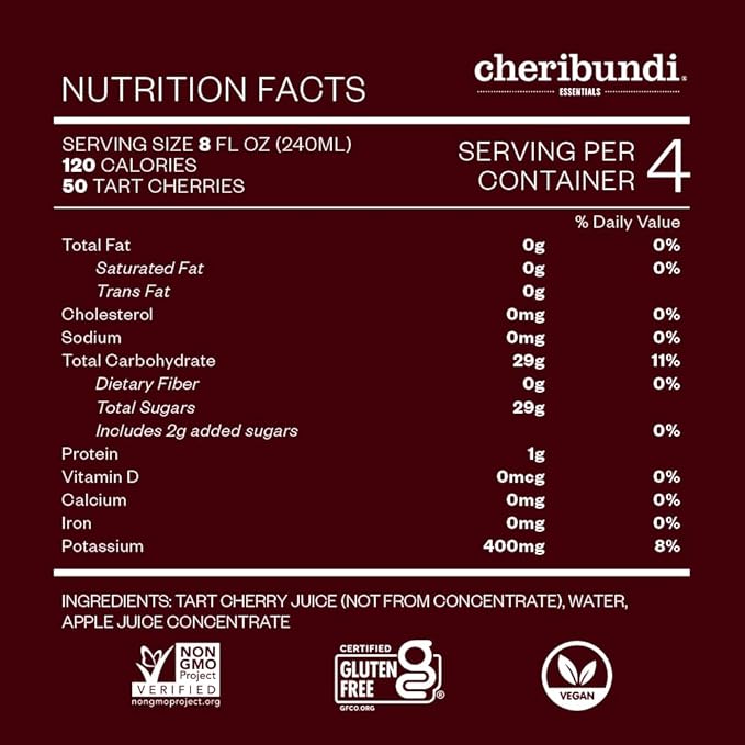 Cheribundi Tart Cherry Juice Original | Tart Cherry Juice Sweetened with Apple Juice | Athletes Recovery Drink | Promotes Restorative Sleep Muscle Recovery &amp Boosts Performance | 32 floz (6 Pack)