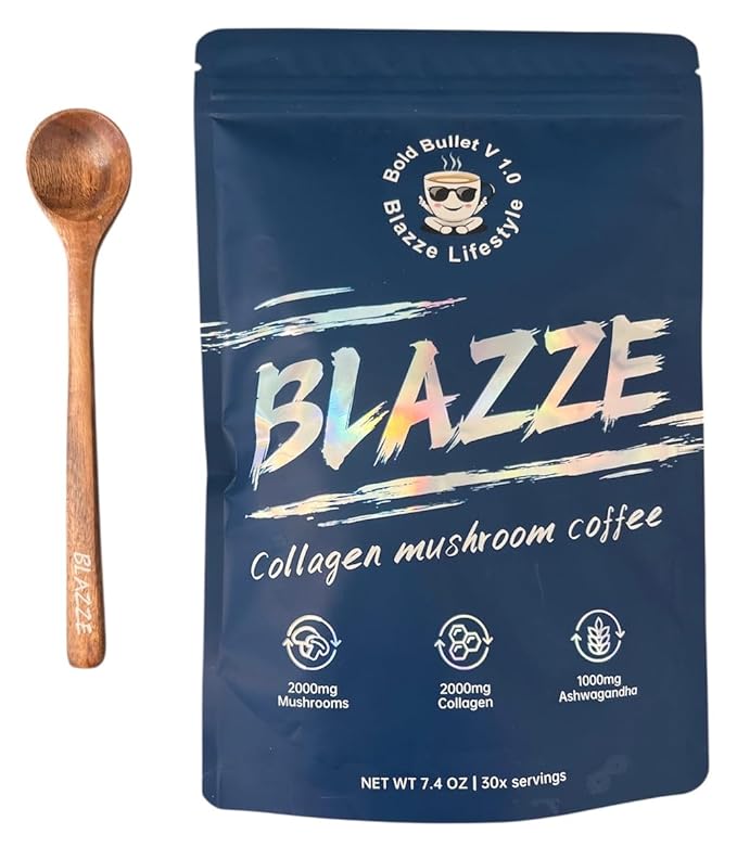 Collagen Mushroom Coffee with Ashwagandha – 2000mg Mushrooms 2000mg Collagen &amp 1000mg Ashwagandha – Adaptogenic Coffee for Focus Calm &amp Skin Health – 30 Servings