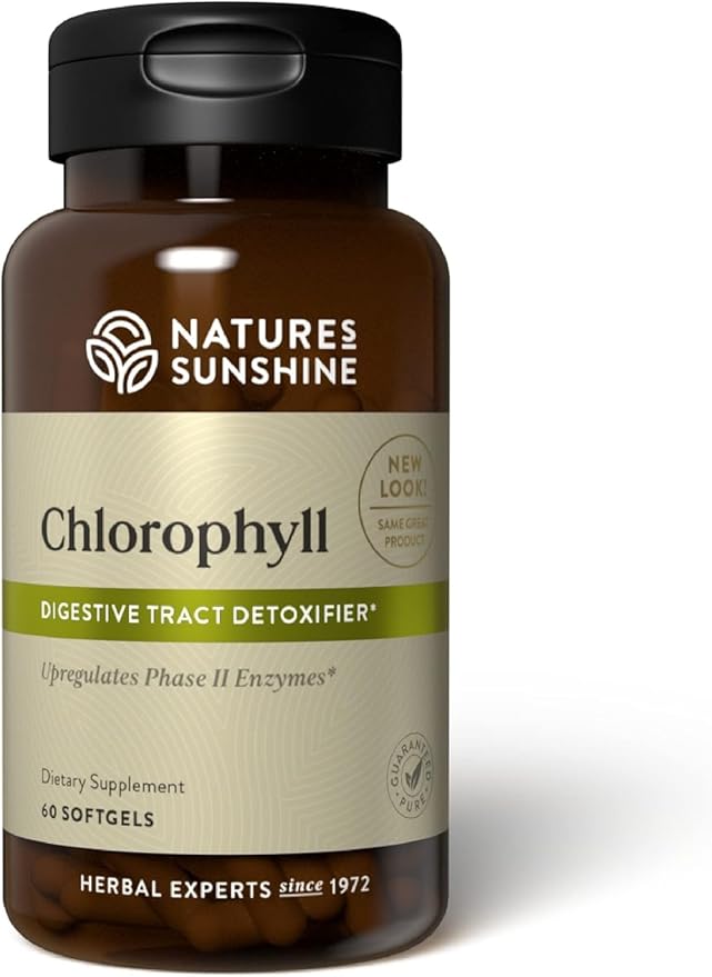 Nature's Sunshine Chlorophyll 60 Softgel Capsules: Support Digestion Immunity &amp Detoxification with Internal Deodorant Benefits. Easy-to-Swallow Capsules Promote Overall Well-Being &amp Energy