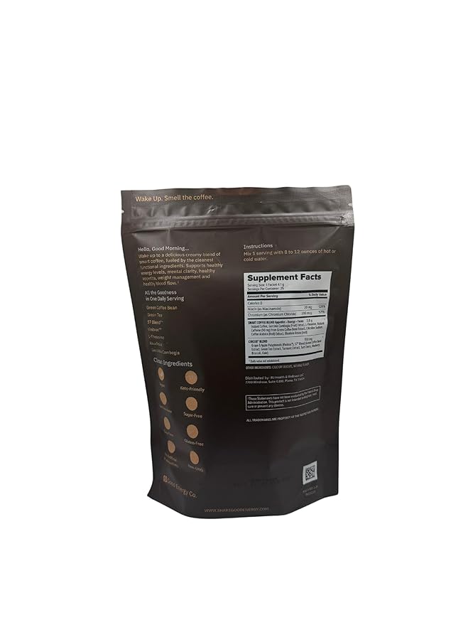 Smart Coffee | Brain Boosting Nootropic Coffee | Natural Energy Mental Clarity Weight Support | Garcinia Cambogia Citicoline Green Coffee | 25 Servings