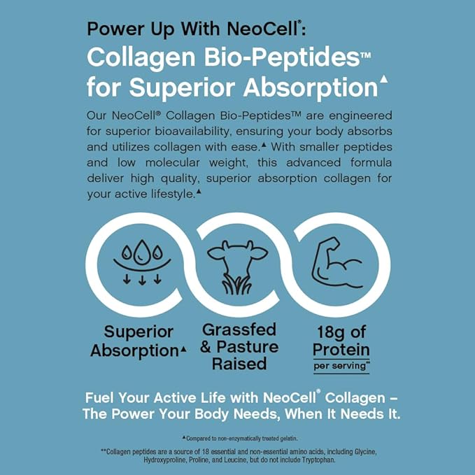 NeoCell Collagen Bio-Peptides Powder | 10oz | Super Hair Skin and Nails | Superior Absorption | Grassfed Protein Supplement | Advanced with 18 Essential Amino Acids