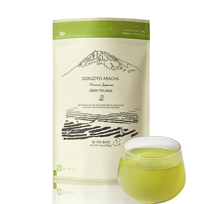 Japanese Green Tea Co. Aracha Gokuzyo Japanese Green Tea Bags (50 Pack) Soilon Pyramid Sachets Premium Loose-Leaf Quality in Convenient Teabags Rich Aroma &amp Flavor Hot &amp Cold Brew