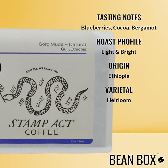 Goro Muda - Ethiopia - Roasted by Stamp Act - Whole Bean Coffee - 12 Ounce Bag
