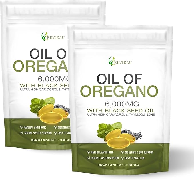 Oil of Oregano with Black Seed Oil6000mg Oregano Oil CapsulesNon-GMOGluten FreeAntioxidant &amp Immune Support (2)