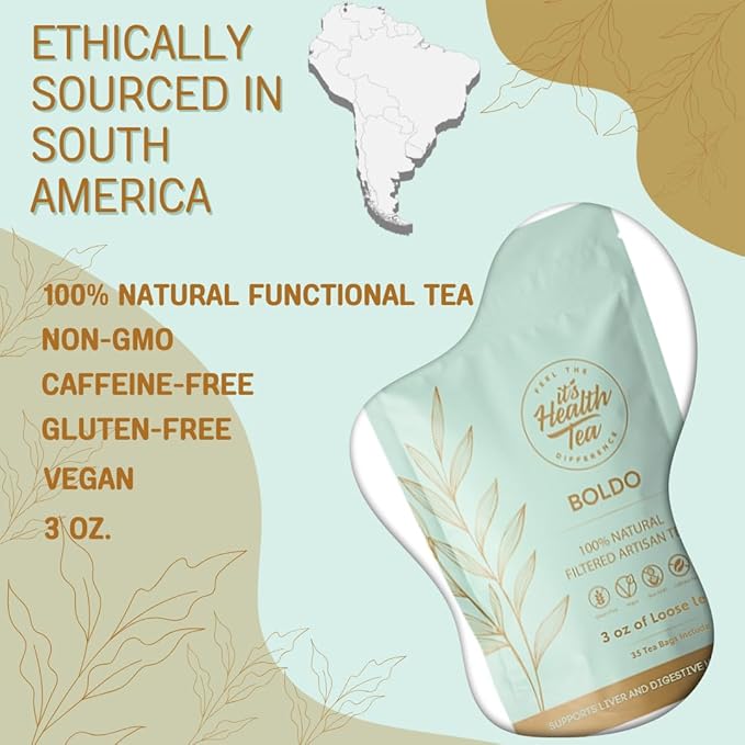 Boldo Herbal Tea — Traditionally Used for Digestive Comfort &amp Healthy Bile Flow | 35 Filtered Tea Bags Included | Caffeine-Free Gluten-Free | 3 oz Loose Leaf