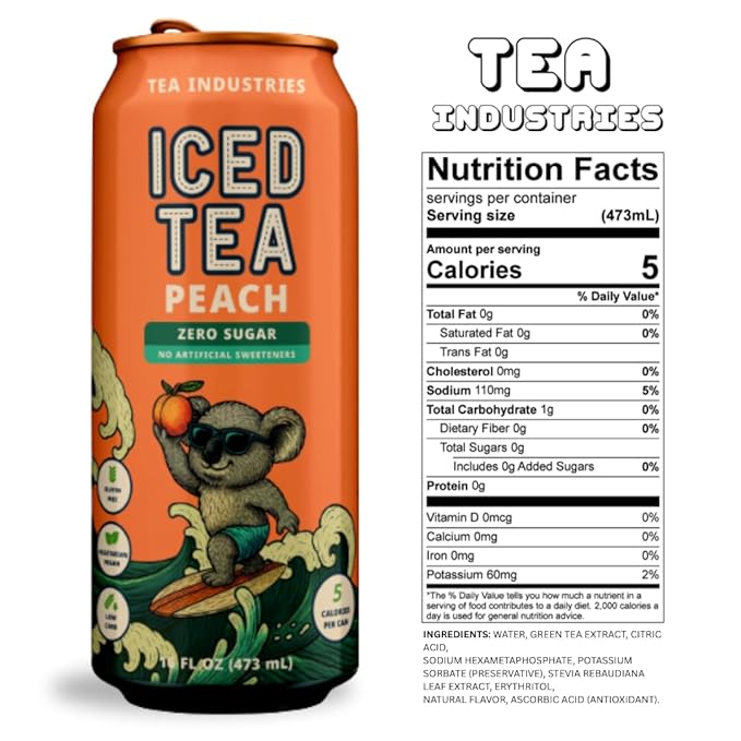 Green Tea with Peach Iced Tea – Sugar Free Low Calorie Antioxidant Drink Fruity Flavor 16oz Cans (12-Pack)