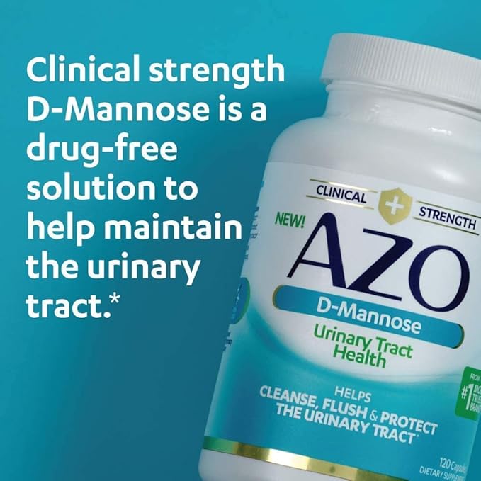 AZO D Mannose Urinary Tract Health Cleanse Flush &amp Protect The Urinary Tract No.1 Pharmacist Recommended Brand Clinical Strength Non-GMO 120 Count (Pack of 2)