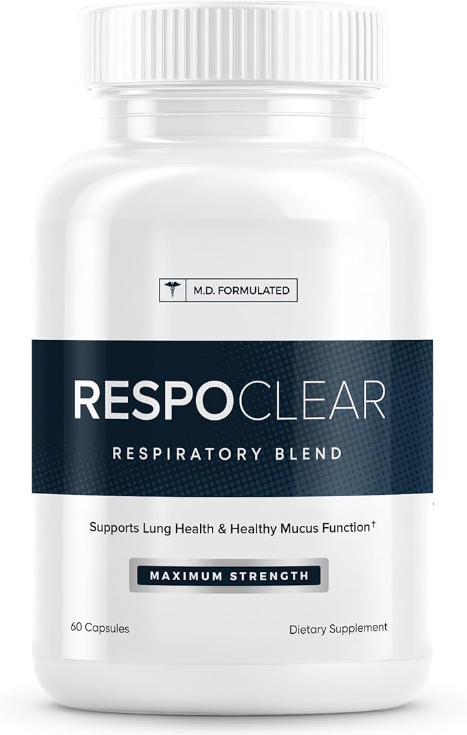 RespoClear (60 Caps): Respiratory Lung Health &amp Sinus Support Supplement - NAC Elderberry &amp Quercetin - Lung Detox for Smokers &amp The Pollution-Conscious - GMO-Free &amp Made in USA